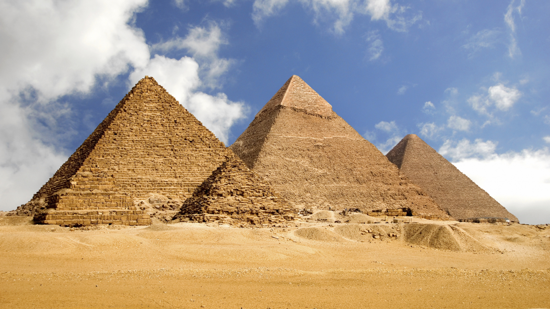 Обои Великая Пирамида в Гизе, Великий Сфинкс Гизы, египетская пирамида, пирамида, памятник в разрешении 1920x1080