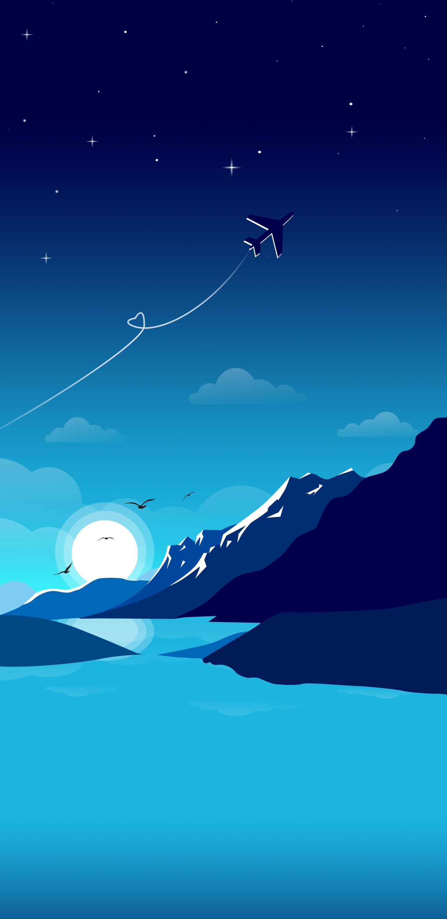 Обои супер сетчатка, иллюстрация, вода, атмосфера, облако в разрешении 1440x2960