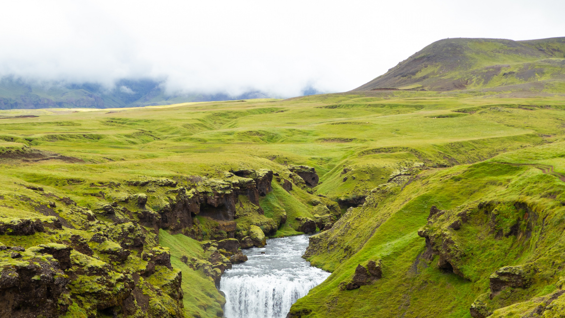 Обои Skgafoss, Упал, нагорье, дикая местность, Fimmvruhls в разрешении 1920x1080