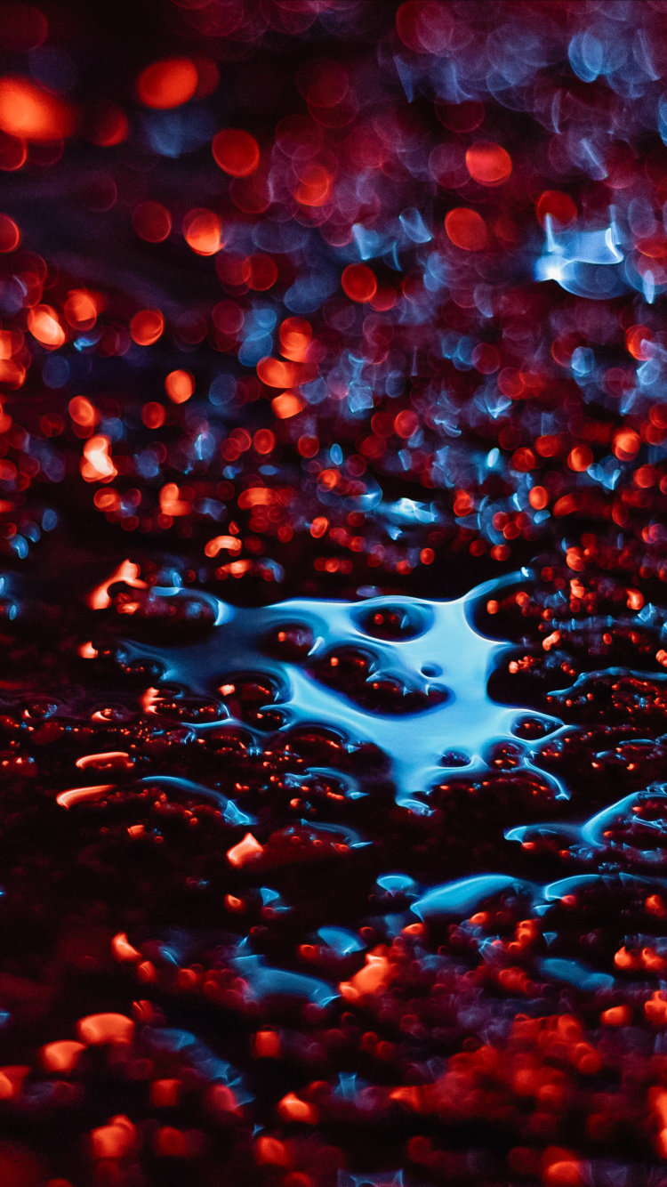 Обои вода, красный цвет, падение, синий, красочность в разрешении 750x1334