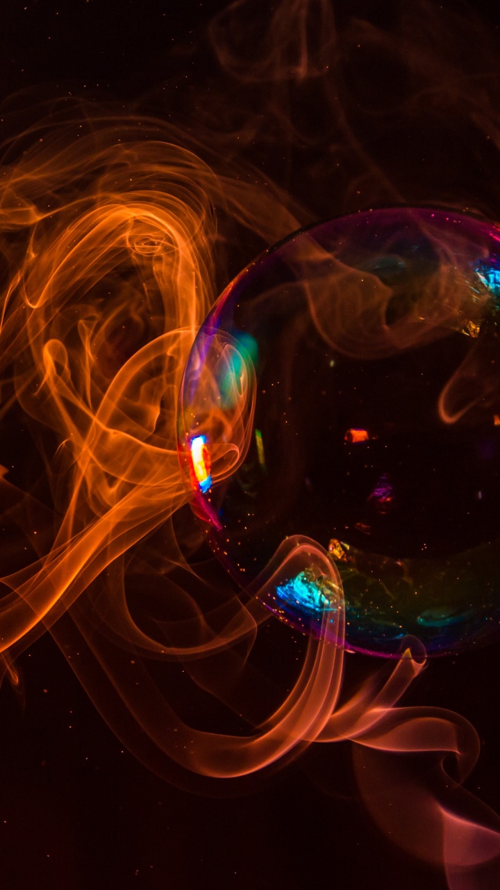 Обои мыльный пузырь, синий, свет, вода, фрактальное искусство в разрешении 720x1280