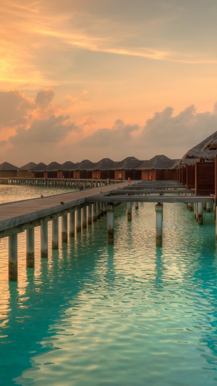 Обои закат, пляж, Атолл, Остров, туризм в разрешении 720x1280