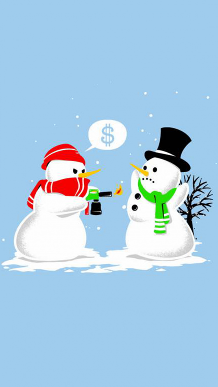 Обои Снеговик, мимика, снег, мультфильм, шляпа в разрешении 750x1334