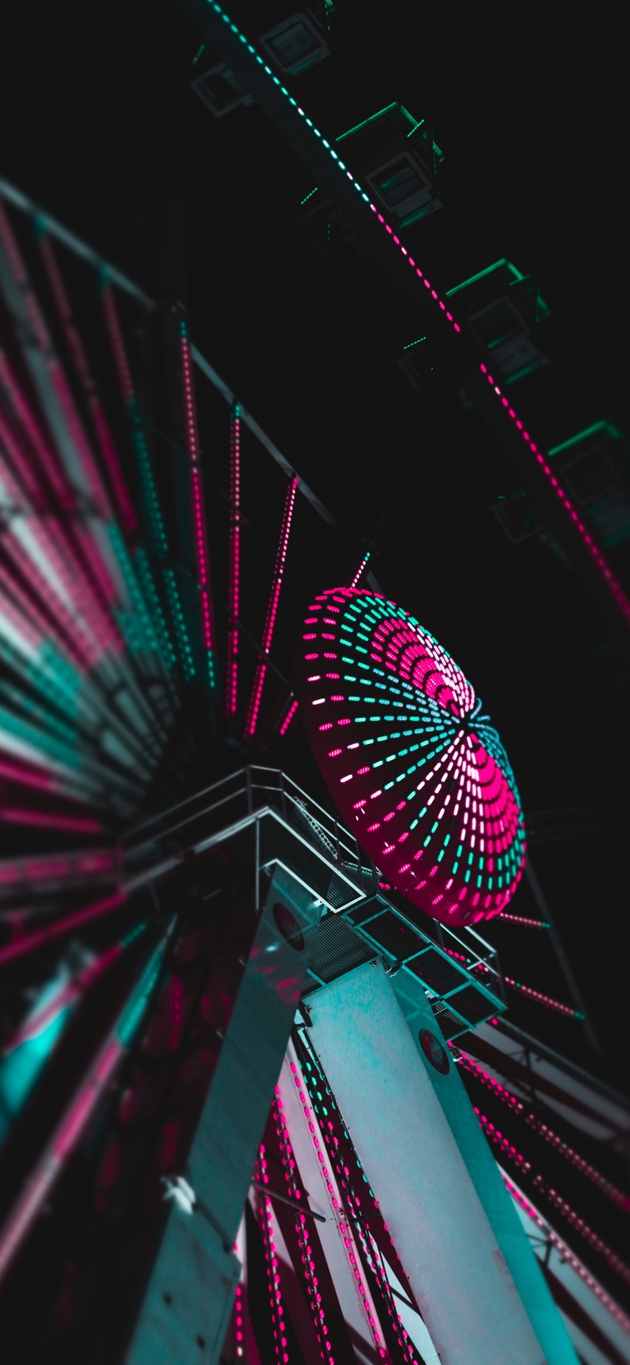 Обои свет, колесо, парк развлечений, неон, парк в разрешении 1242x2688