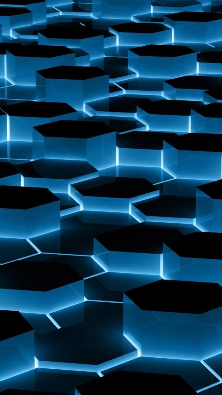 Обои шестиугольник, синий, узор, электрик, дизайн в разрешении 750x1334
