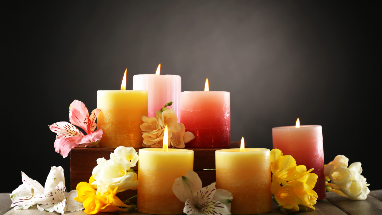 Обои свеча, цветок, освещение, воск, желтый в разрешении 1280x720