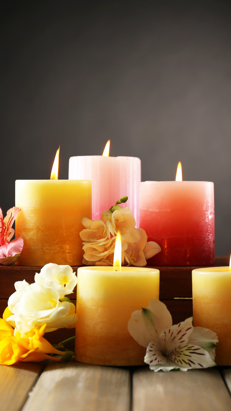 Обои свеча, цветок, освещение, воск, желтый в разрешении 750x1334