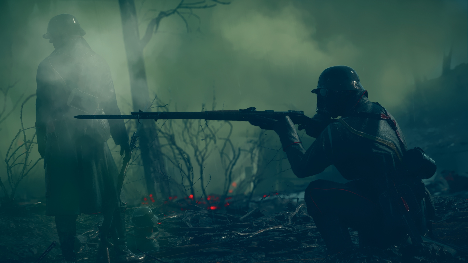 Обои вода, лес, Цифровой композитинг, орудие, винтовка в разрешении 1920x1080