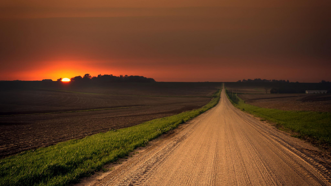 Обои дорога, горизонт, вечер, утро, закат в разрешении 1280x720