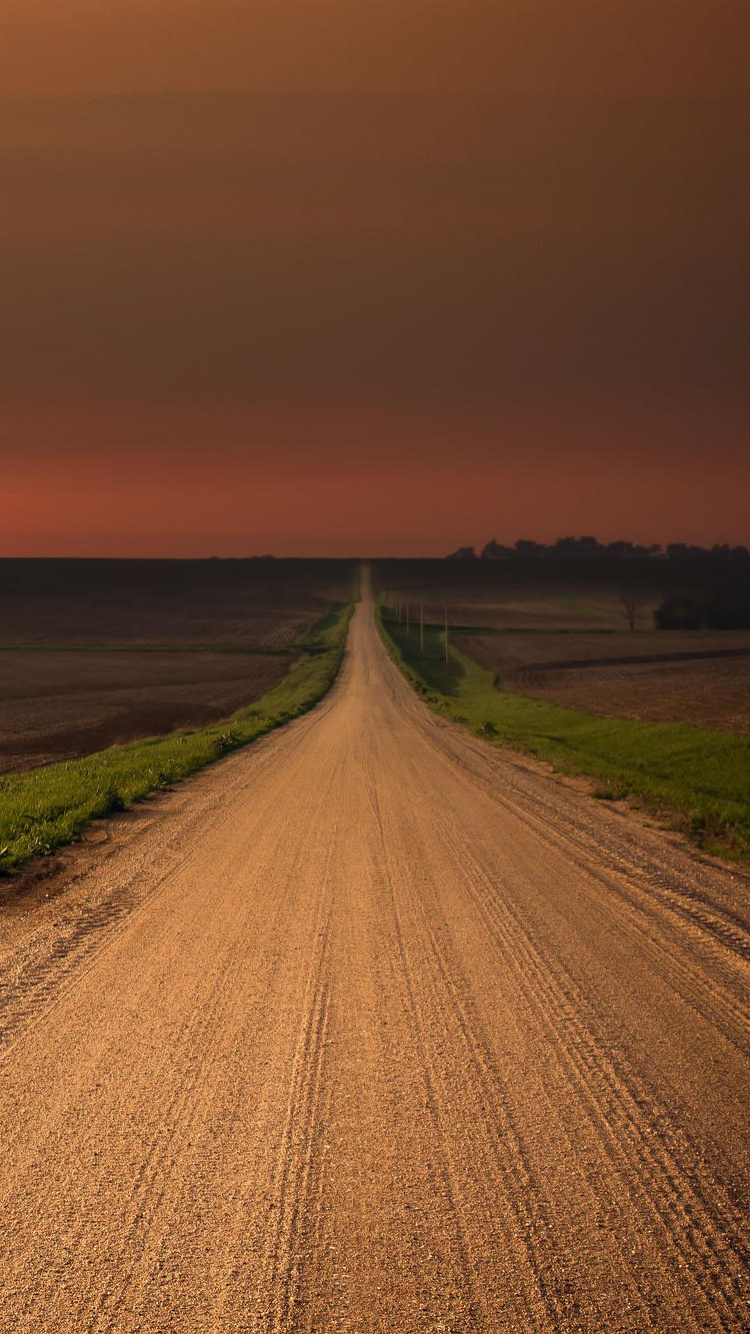 Обои дорога, горизонт, вечер, утро, закат в разрешении 750x1334
