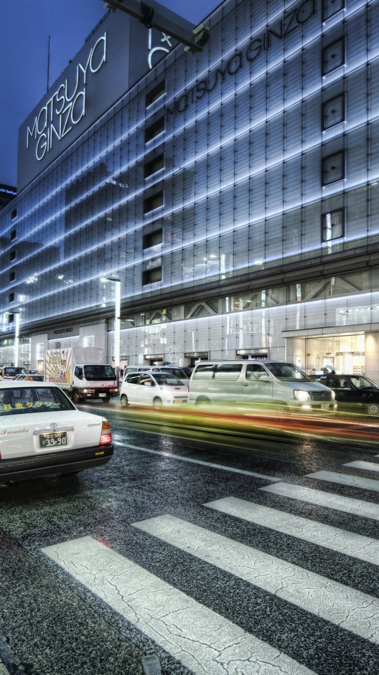 Обои Гинза, здание, город, метрополия, улица в разрешении 750x1334
