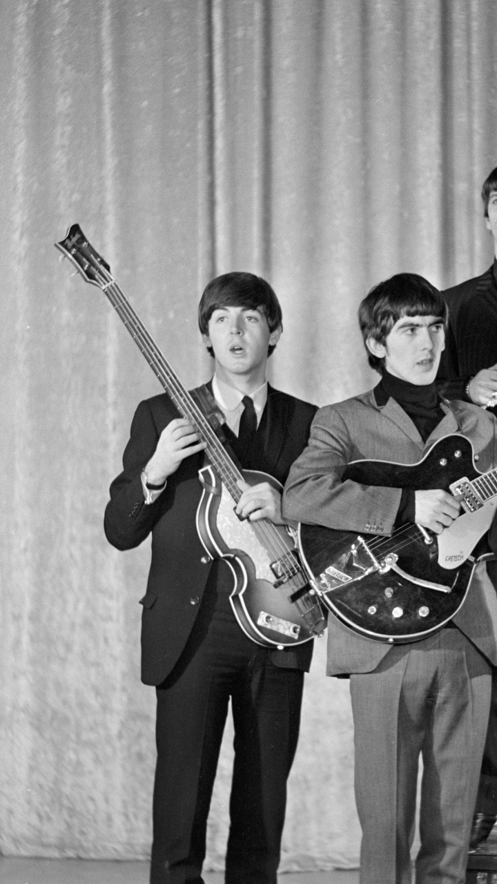 Обои Ринго Старр, Джордж Харрисон, The Beatles, струнный инструмент, музыкальный инструмент в разрешении 720x1280