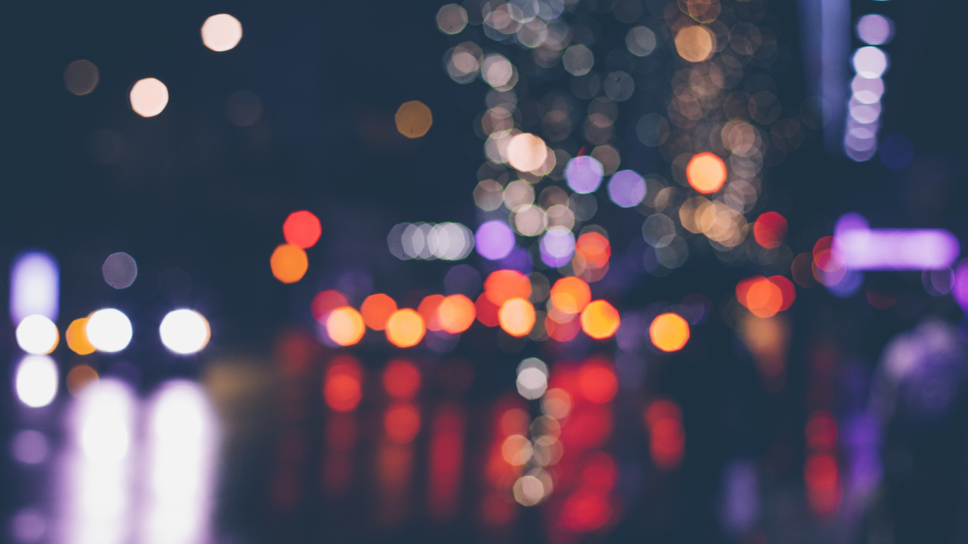 Обои размытые огни, освещение, свет, уличный фонарь, боке в разрешении 1366x768