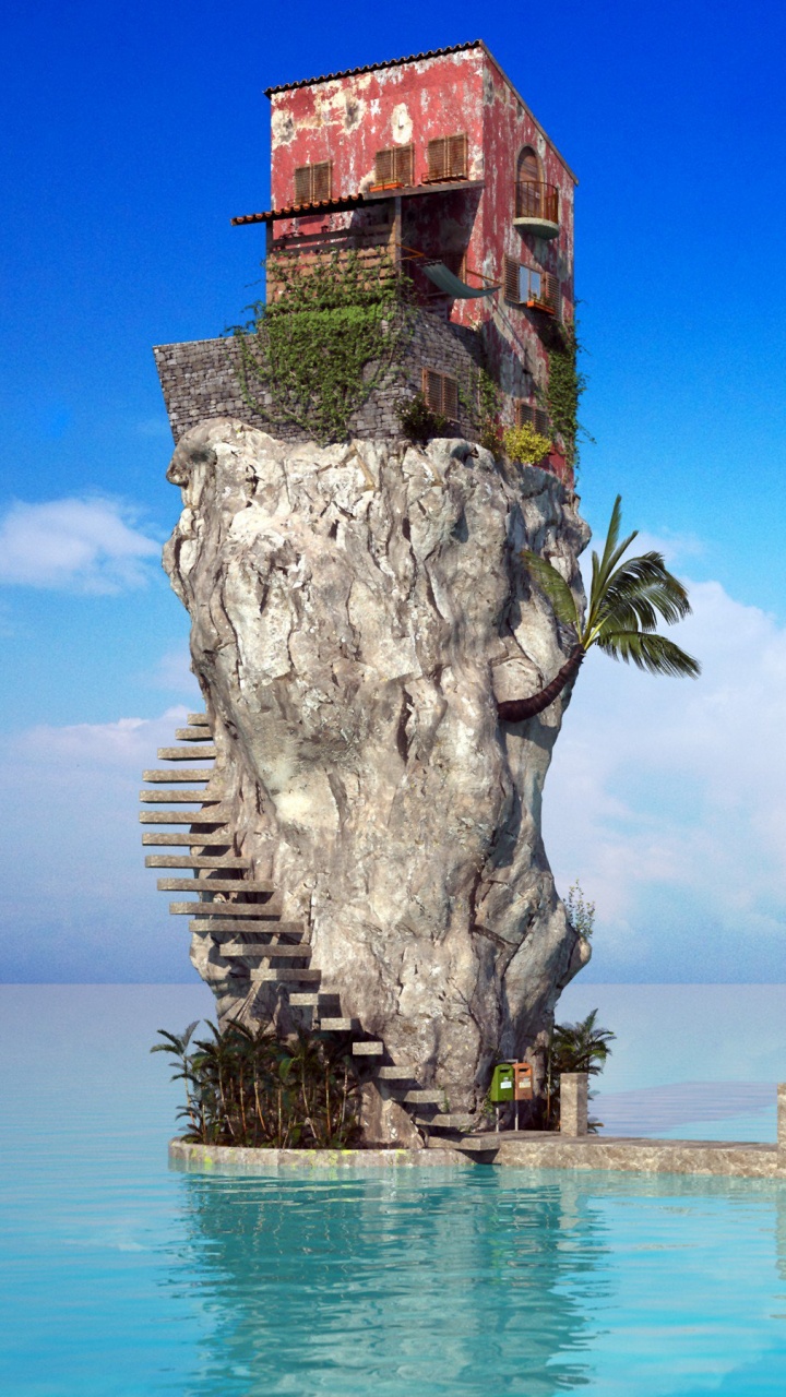 Обои море, Хаус, природный ландшафт, лазурный, рок в разрешении 720x1280