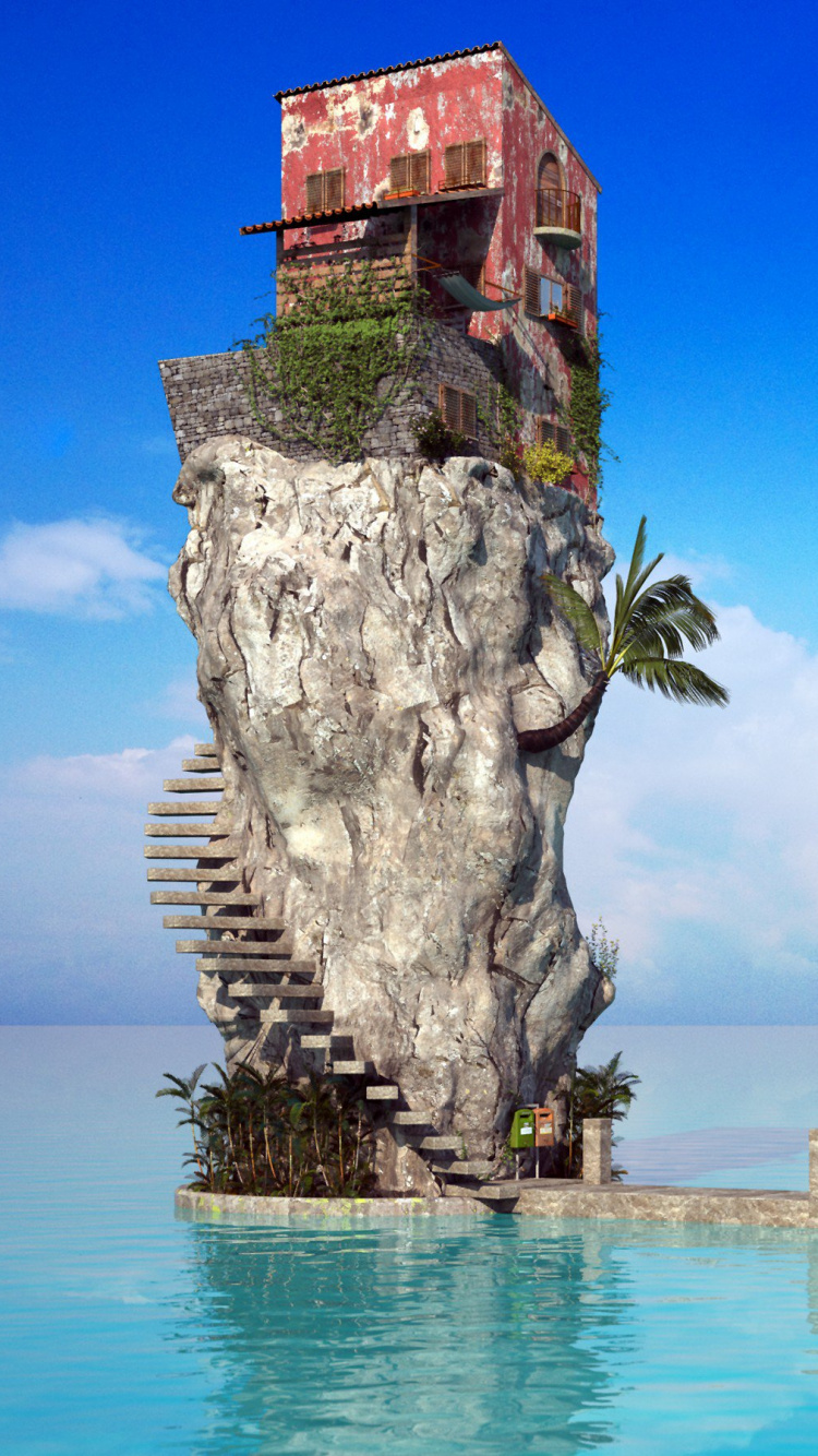 Обои море, Хаус, природный ландшафт, лазурный, рок в разрешении 750x1334