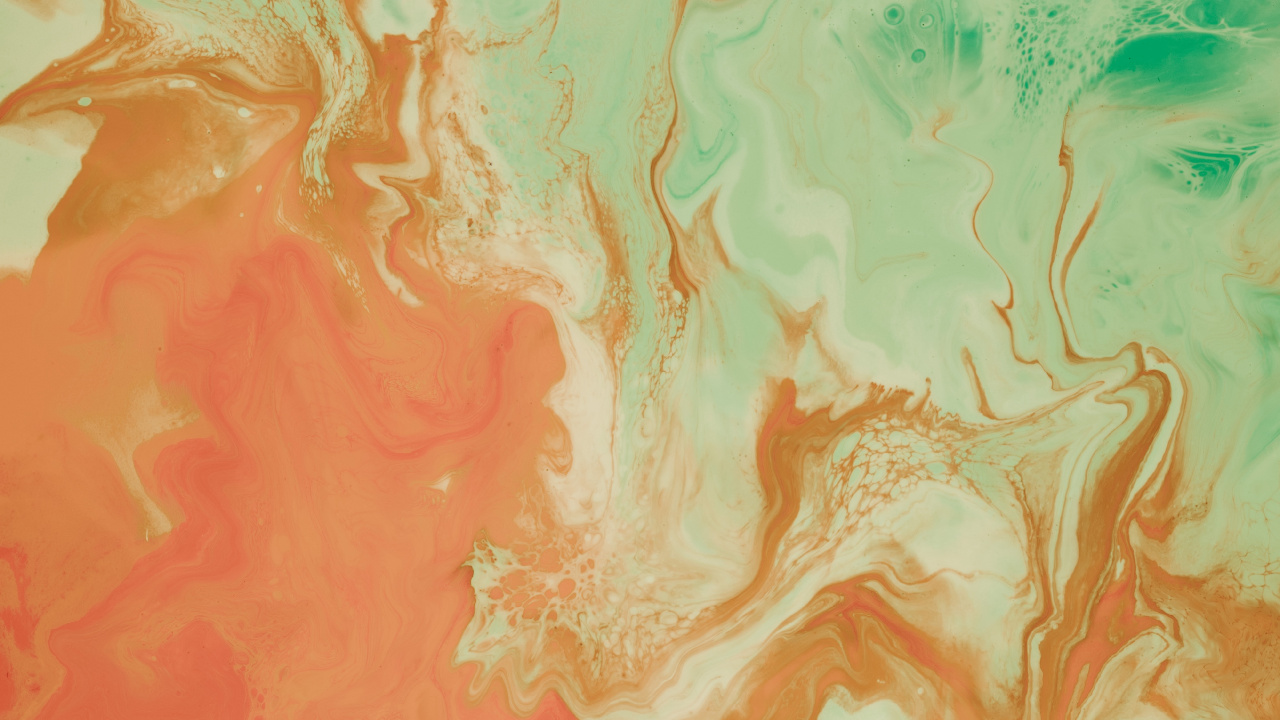 Обои зеленый, Апельсин, живопись, розовый, арт в разрешении 1280x720