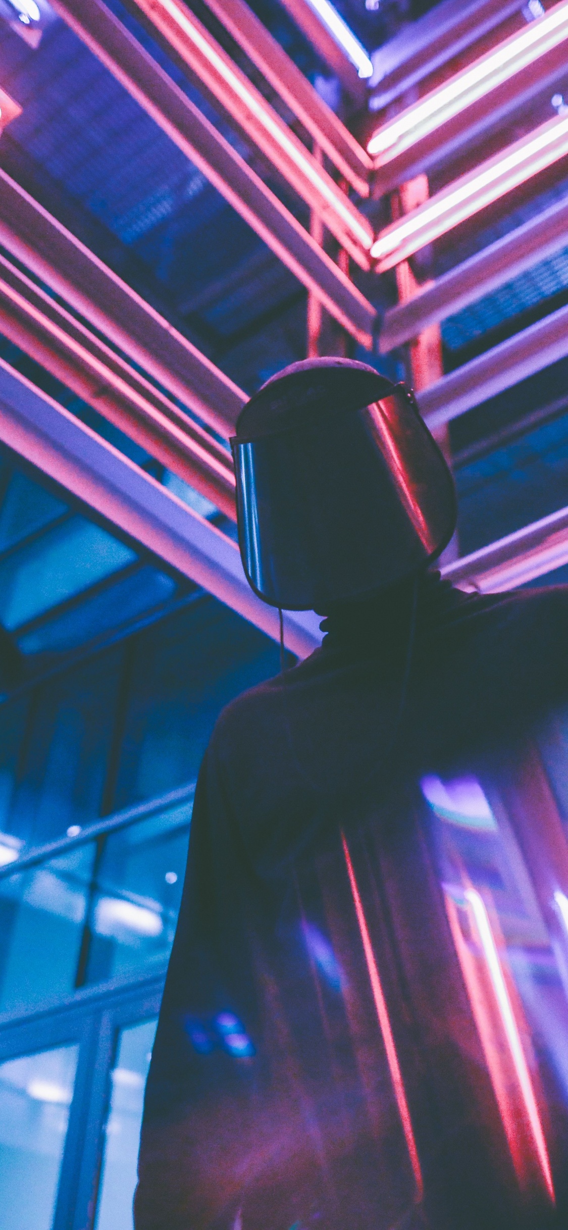 Обои свет, неон, синий, освещение, линия в разрешении 1125x2436