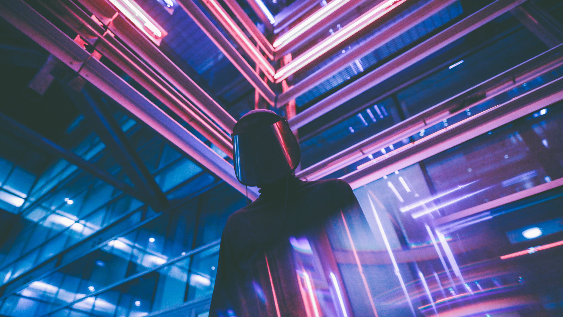 Обои свет, неон, синий, освещение, линия в разрешении 1920x1080