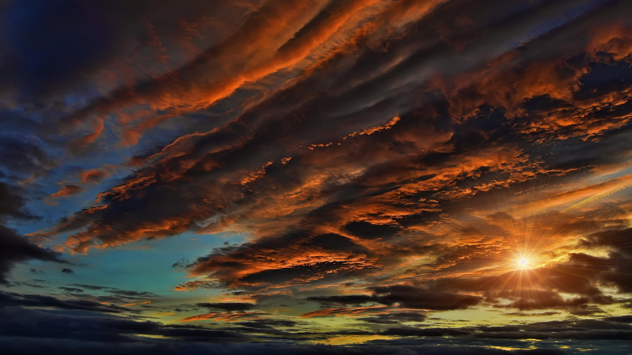 Обои закат, послесвечение, облако, атмосфера, горизонт в разрешении 1280x720