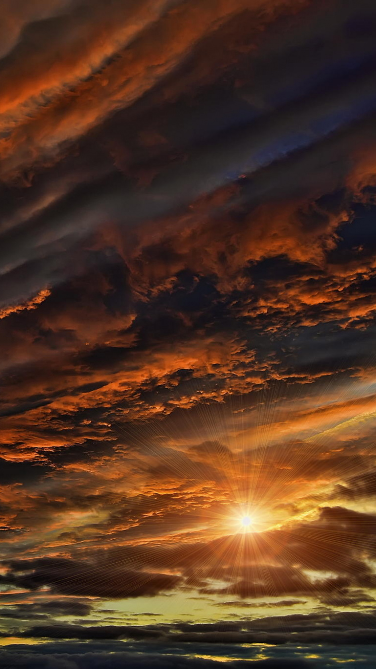 Обои закат, послесвечение, облако, атмосфера, горизонт в разрешении 750x1334