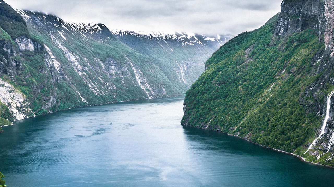 Обои фьорд, природа, нагорье, гидроресурсы, водоток в разрешении 1280x720