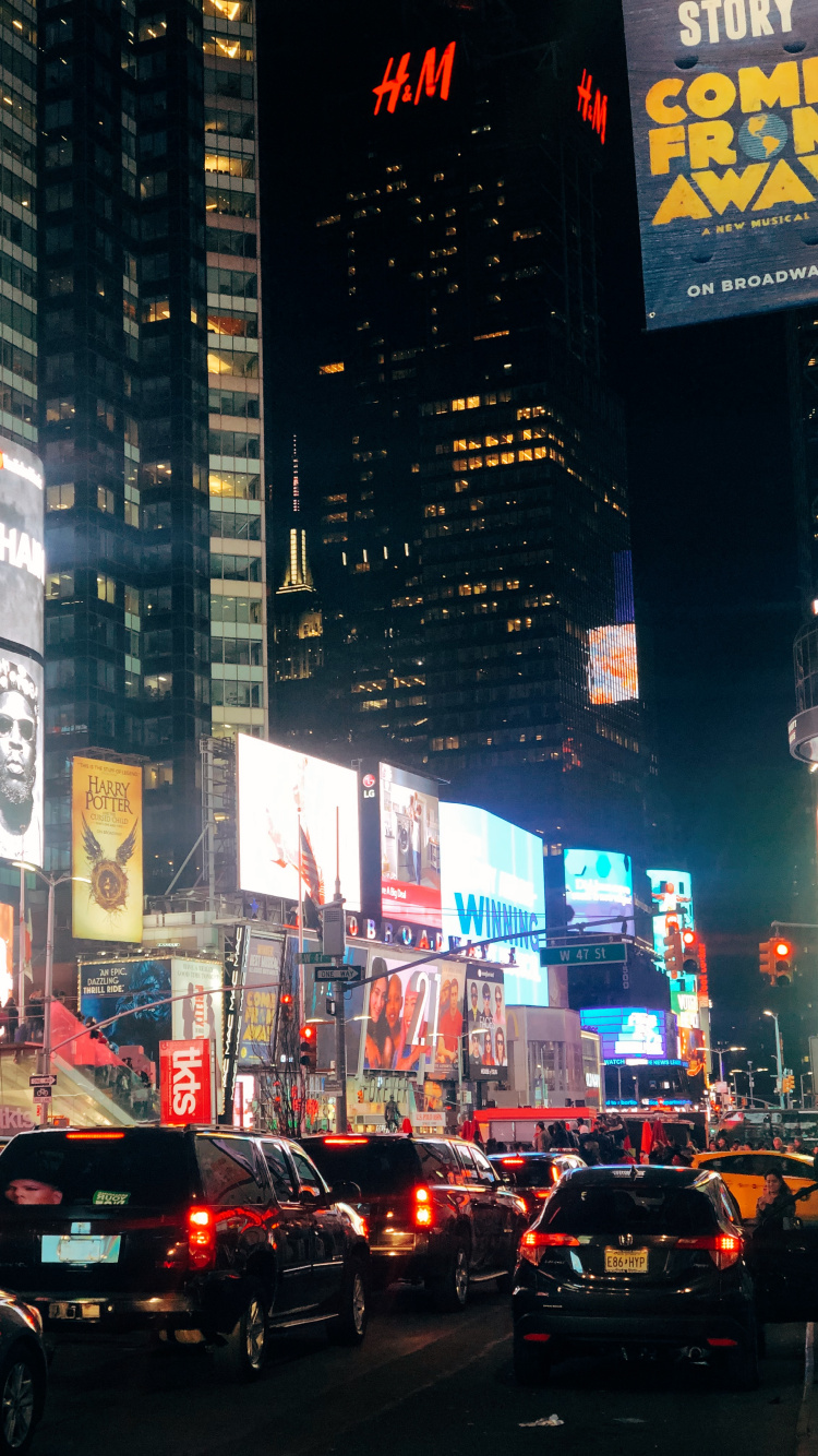 Обои таймсквер, Король, метрополия, город, ночь в разрешении 750x1334