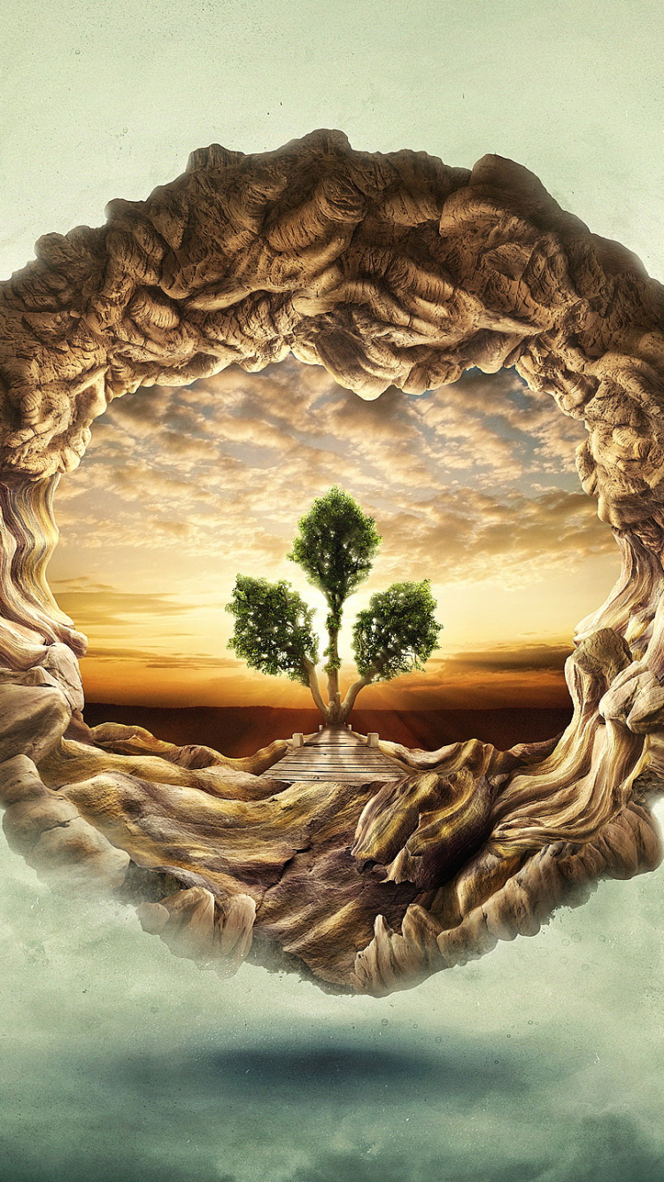 Обои Древо жизни, дерево, живопись, арт, Тайны Раскроются в разрешении 750x1334