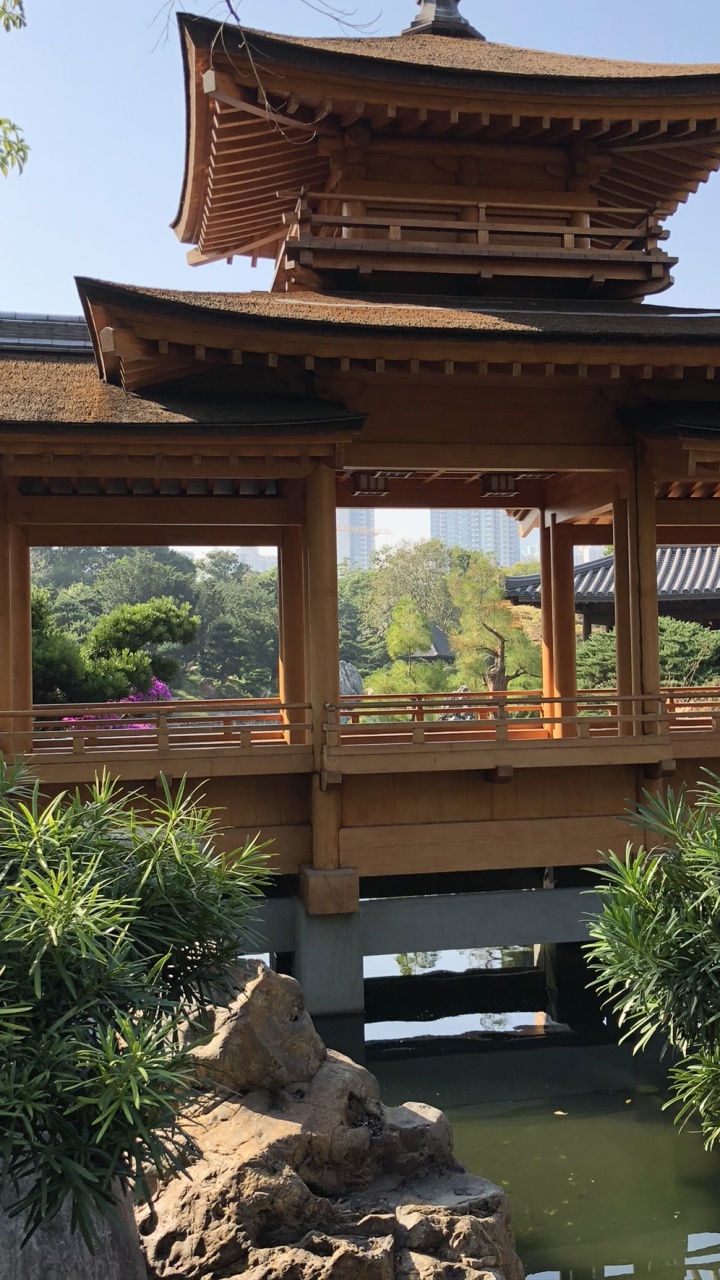 Обои Гонконг, китайская архитектура, бельведер, сад, павильон в разрешении 720x1280