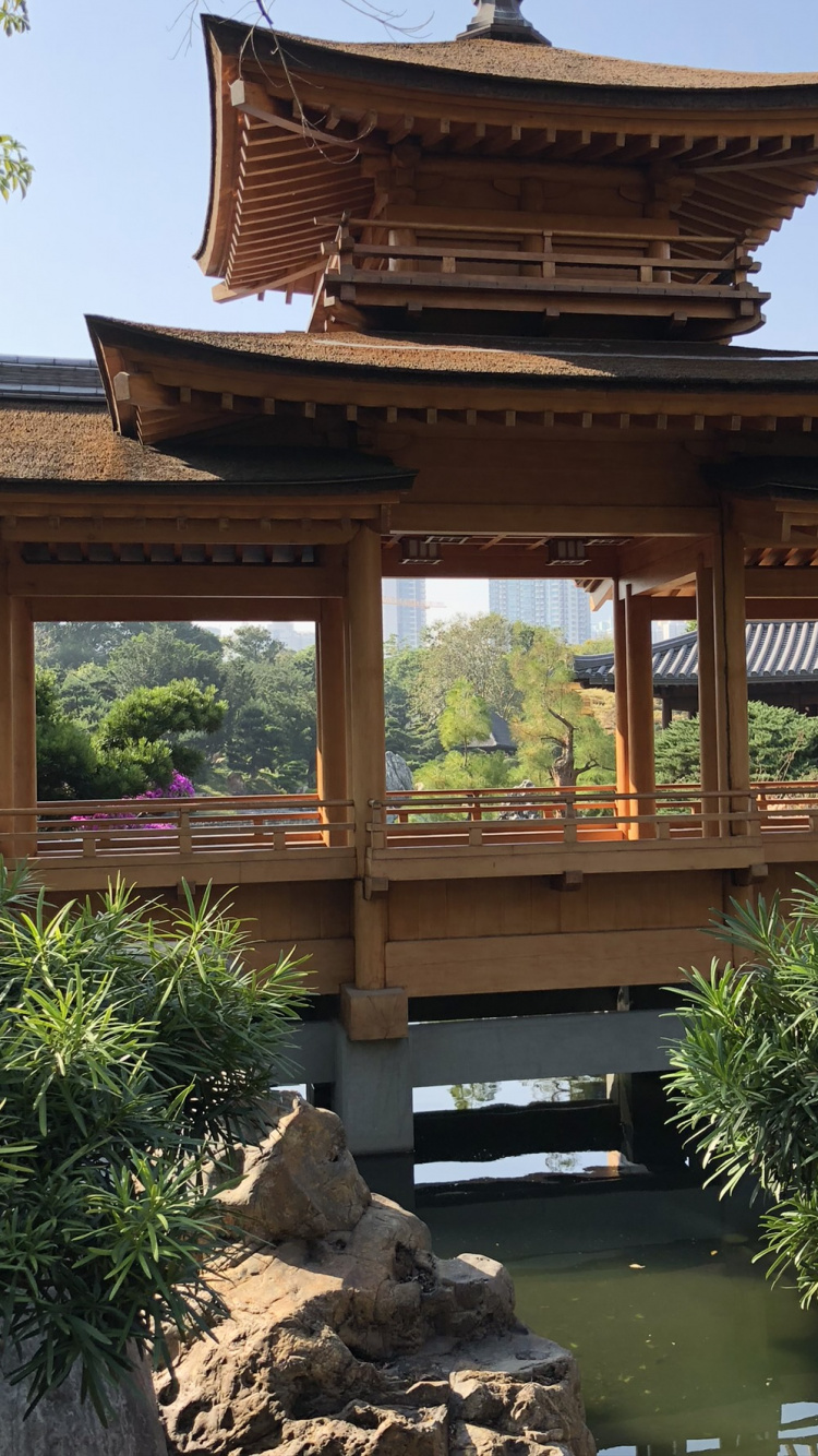 Обои Гонконг, китайская архитектура, бельведер, сад, павильон в разрешении 750x1334