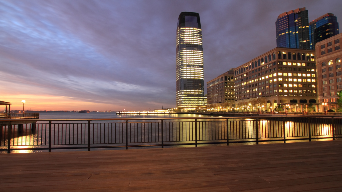 Обои Джерси Сити, городской район, небоскреб, архитектура, город в разрешении 1366x768