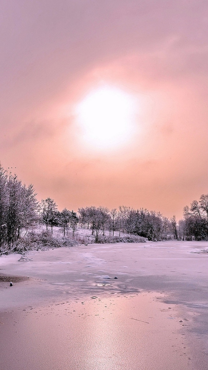 Обои снег, зима, закат, мороз, природа в разрешении 720x1280