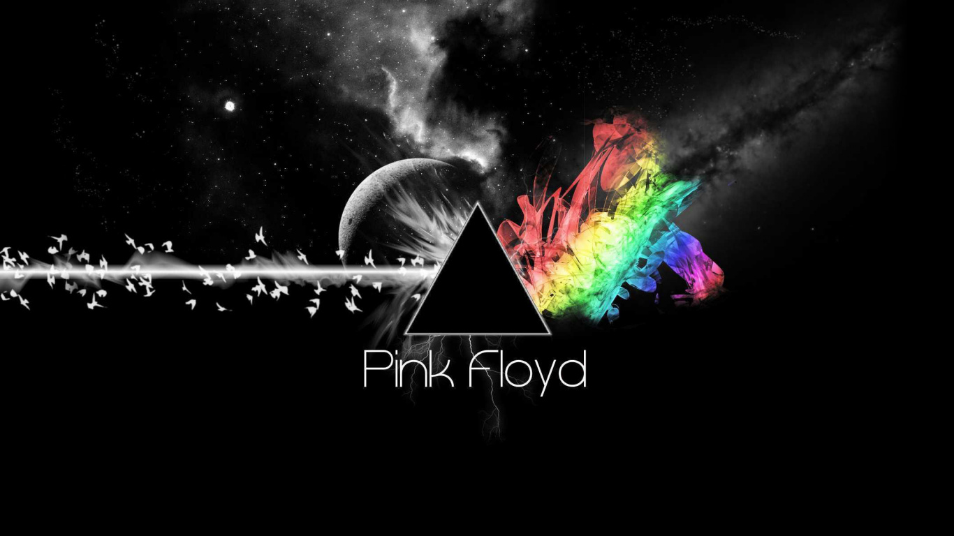 Обои Темная сторона Луны, Pink Floyd, Альбом, обложка альбома, графический дизайн в разрешении 1366x768