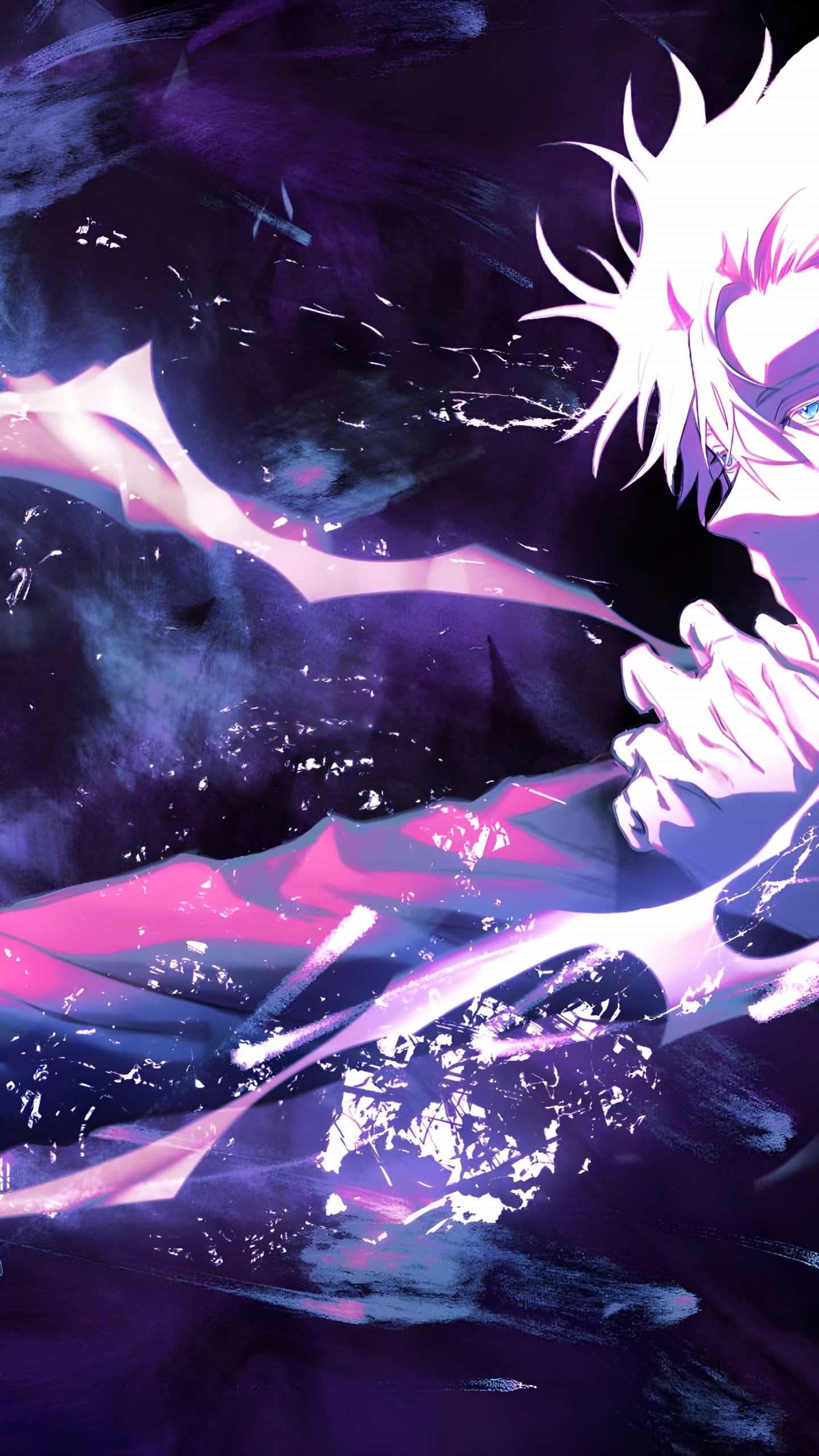 Обои Годжо Сатору, сатору годзё, джиу-джитсу кайсен, аниме, рукав в разрешении 1440x2560