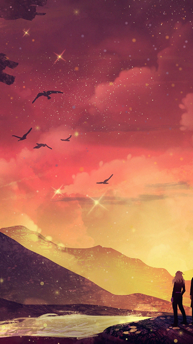 Обои потерянные путешественники, цифровое искусство, только сейчас, облако, атмосфера в разрешении 750x1334