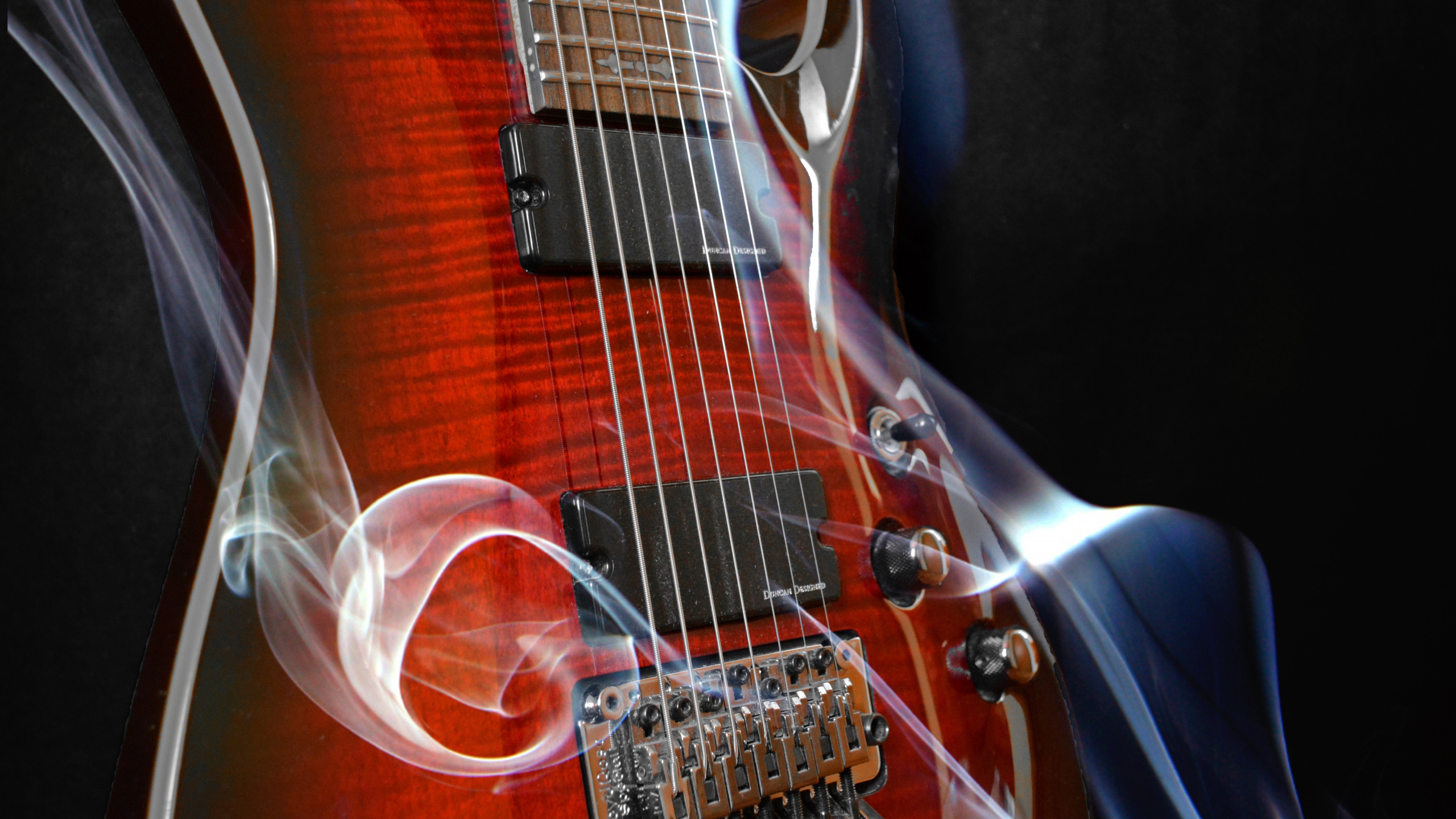 Обои электрогитара, гитара, басгитара, акустическая гитара, струнный инструмент в разрешении 2560x1440