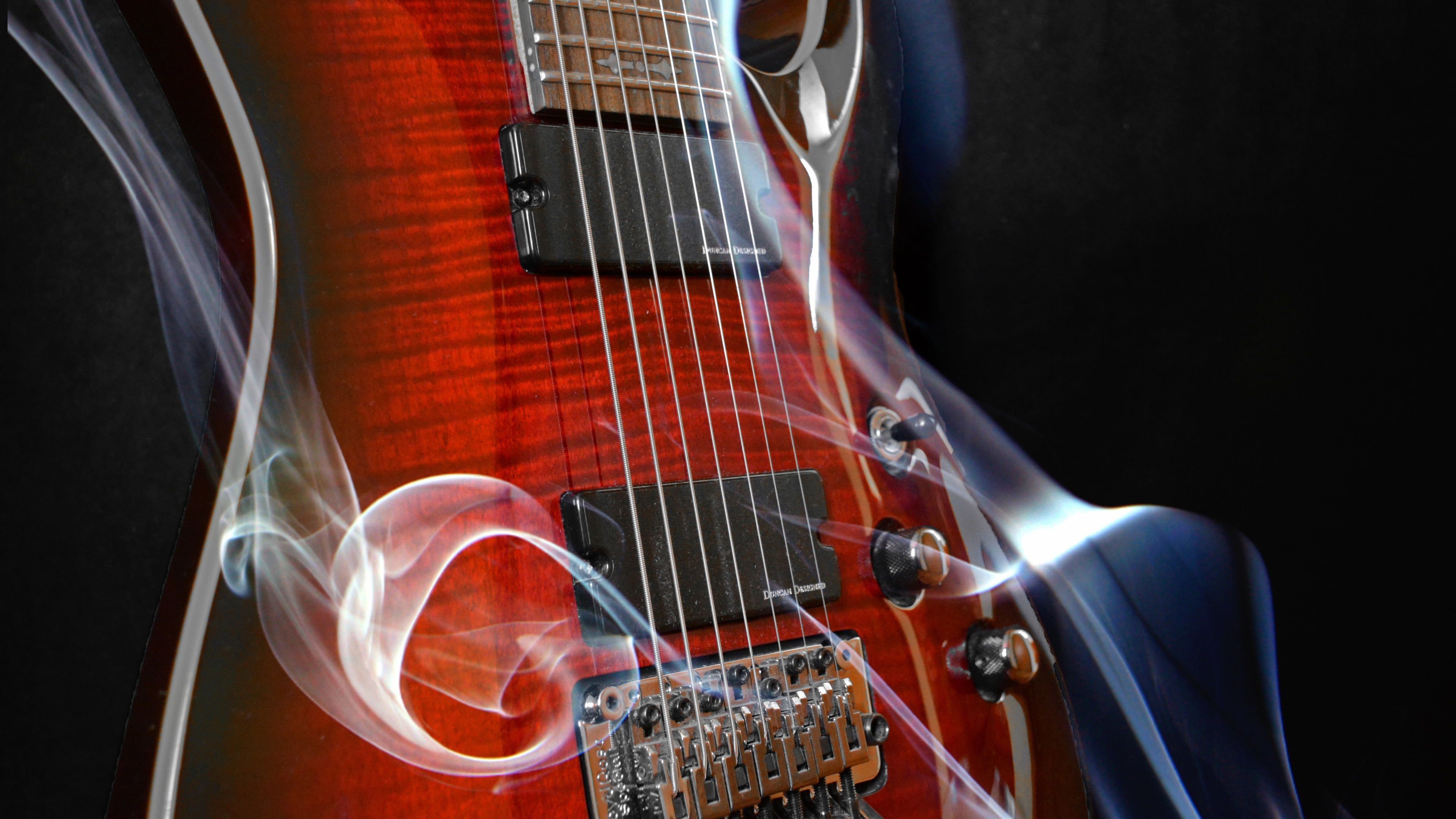 Обои электрогитара, гитара, басгитара, акустическая гитара, струнный инструмент в разрешении 3840x2160