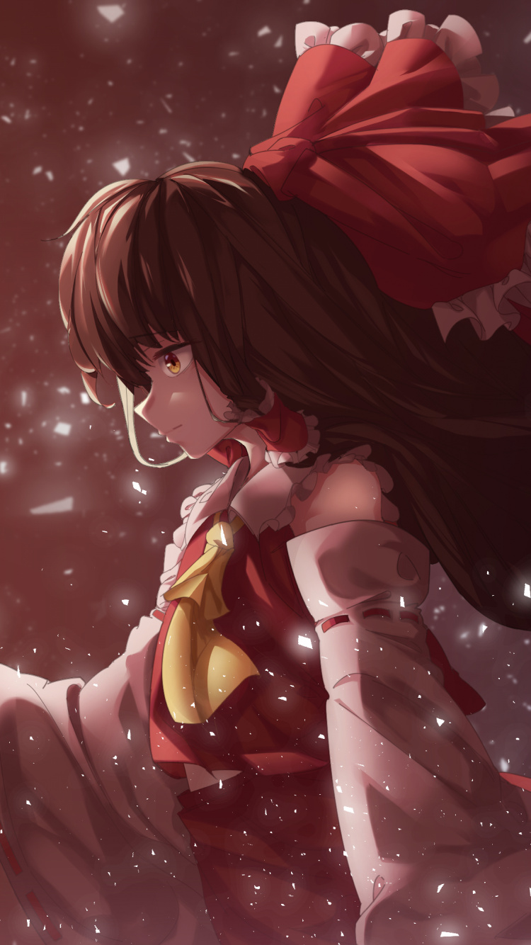 Обои рейму хакурей, проект тохо, аниме, красный цвет, иллюстрация в разрешении 750x1334