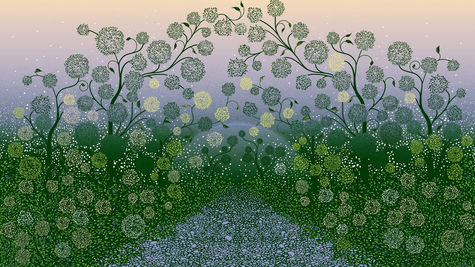 Обои зеленый, дерево, утро, экосистема, растительность в разрешении 1920x1080