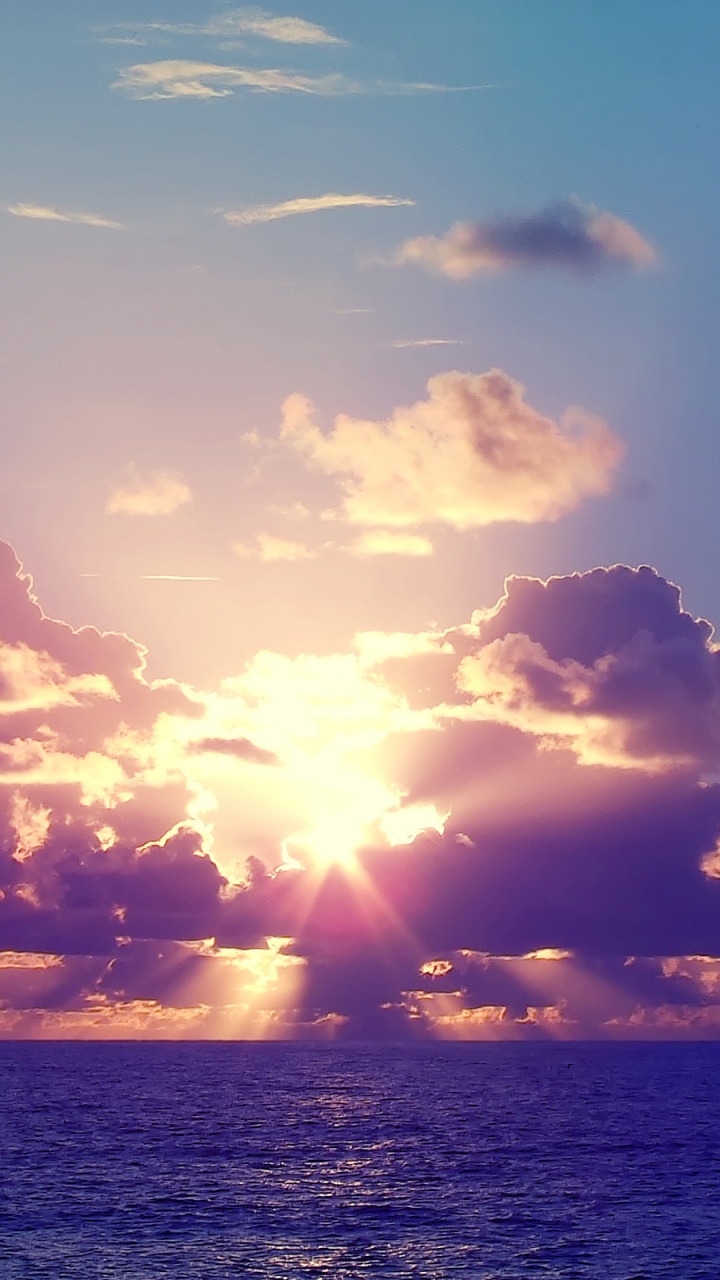 Обои закат, море, океан, облако, горизонт в разрешении 720x1280