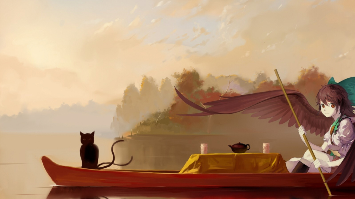 Обои иллюстрация, живопись, визуальное искусство, акварельные краски, вода в разрешении 1366x768