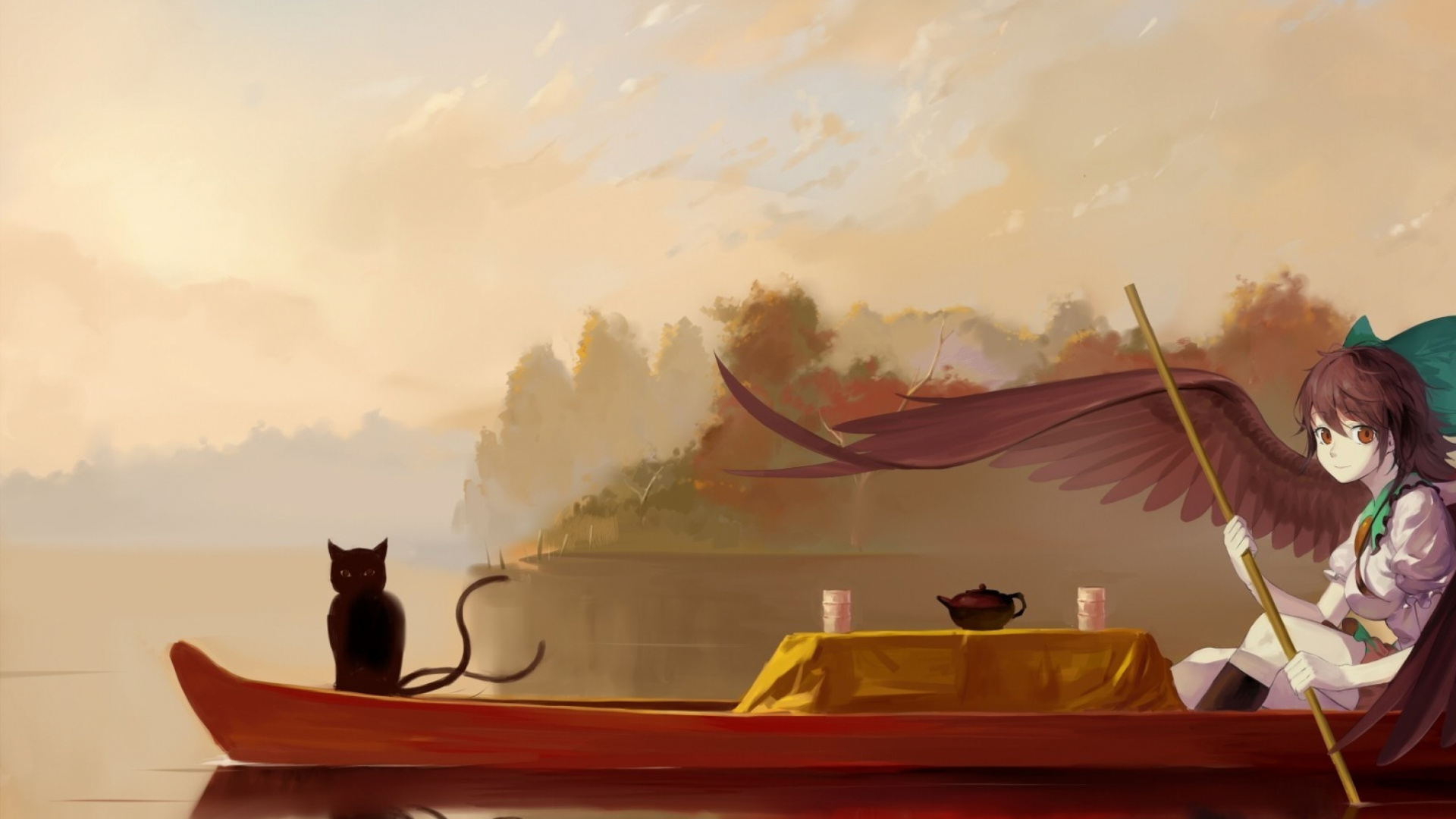 Обои иллюстрация, живопись, визуальное искусство, акварельные краски, вода в разрешении 1920x1080