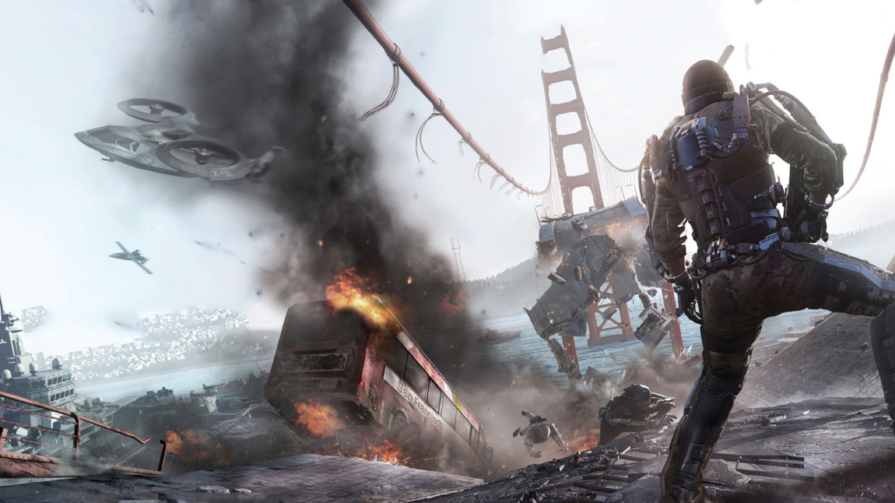 Обои call of duty advanced warfare, call of duty 4 modern warfare, компьютерная игра, бедствие, война в разрешении 1280x720