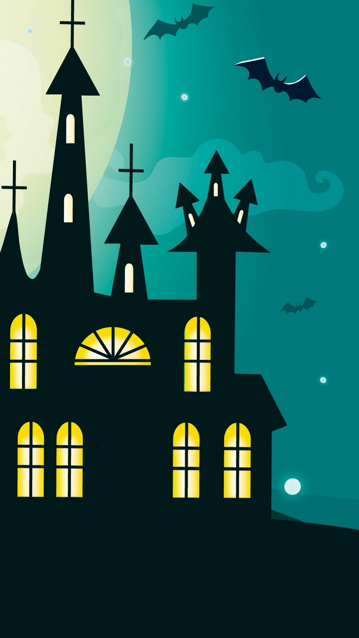 Обои силуэт, иллюстрация, графика, дом с привидениями, векторная графика в разрешении 720x1280