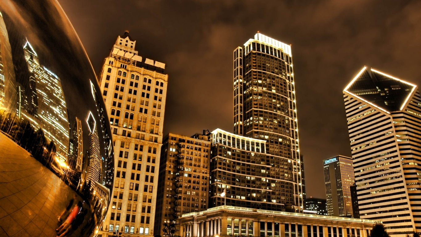 Обои городской район, городской пейзаж, небоскреб, ориентир, ночь в разрешении 1366x768