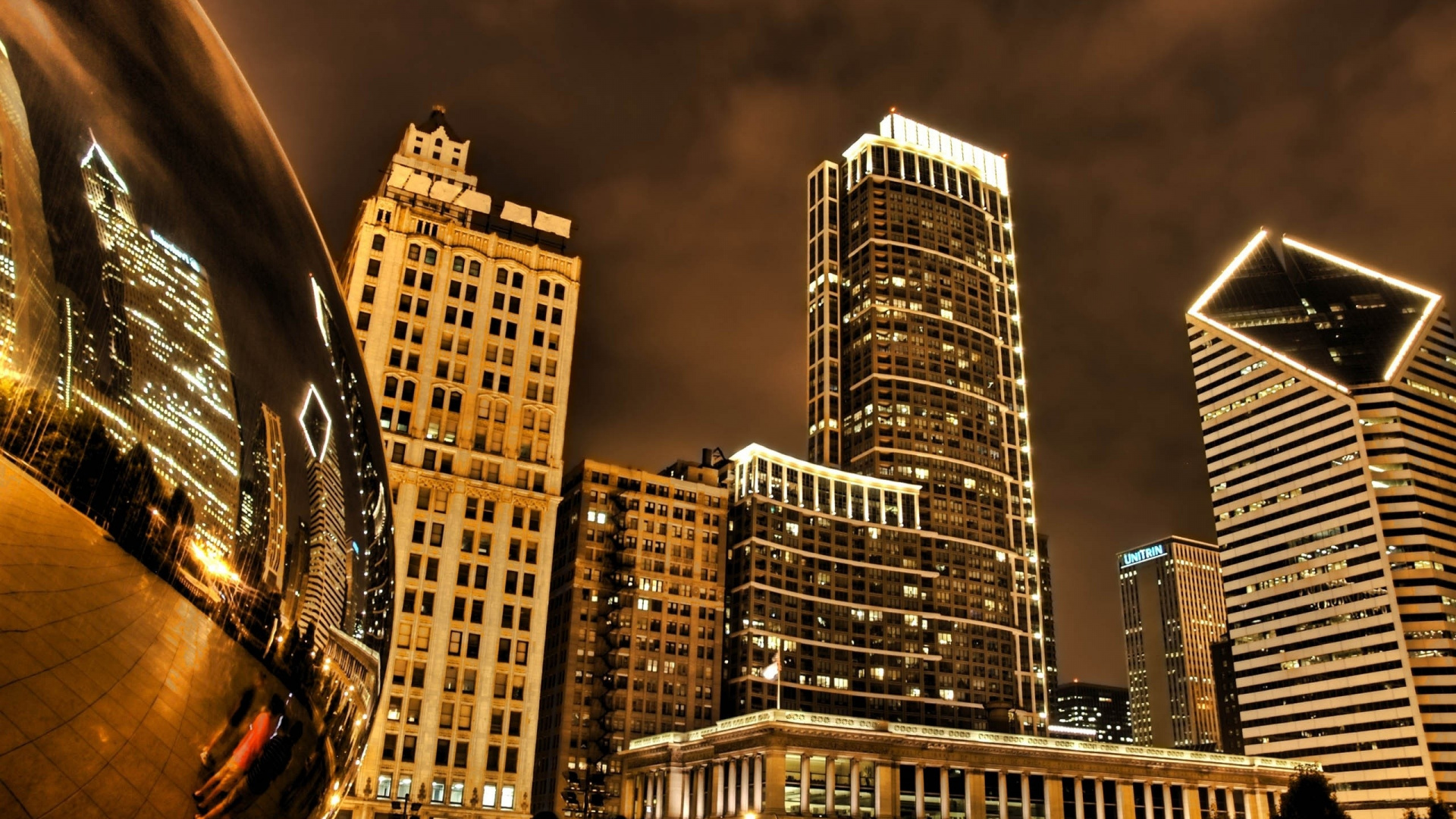 Обои городской район, городской пейзаж, небоскреб, ориентир, ночь в разрешении 1920x1080