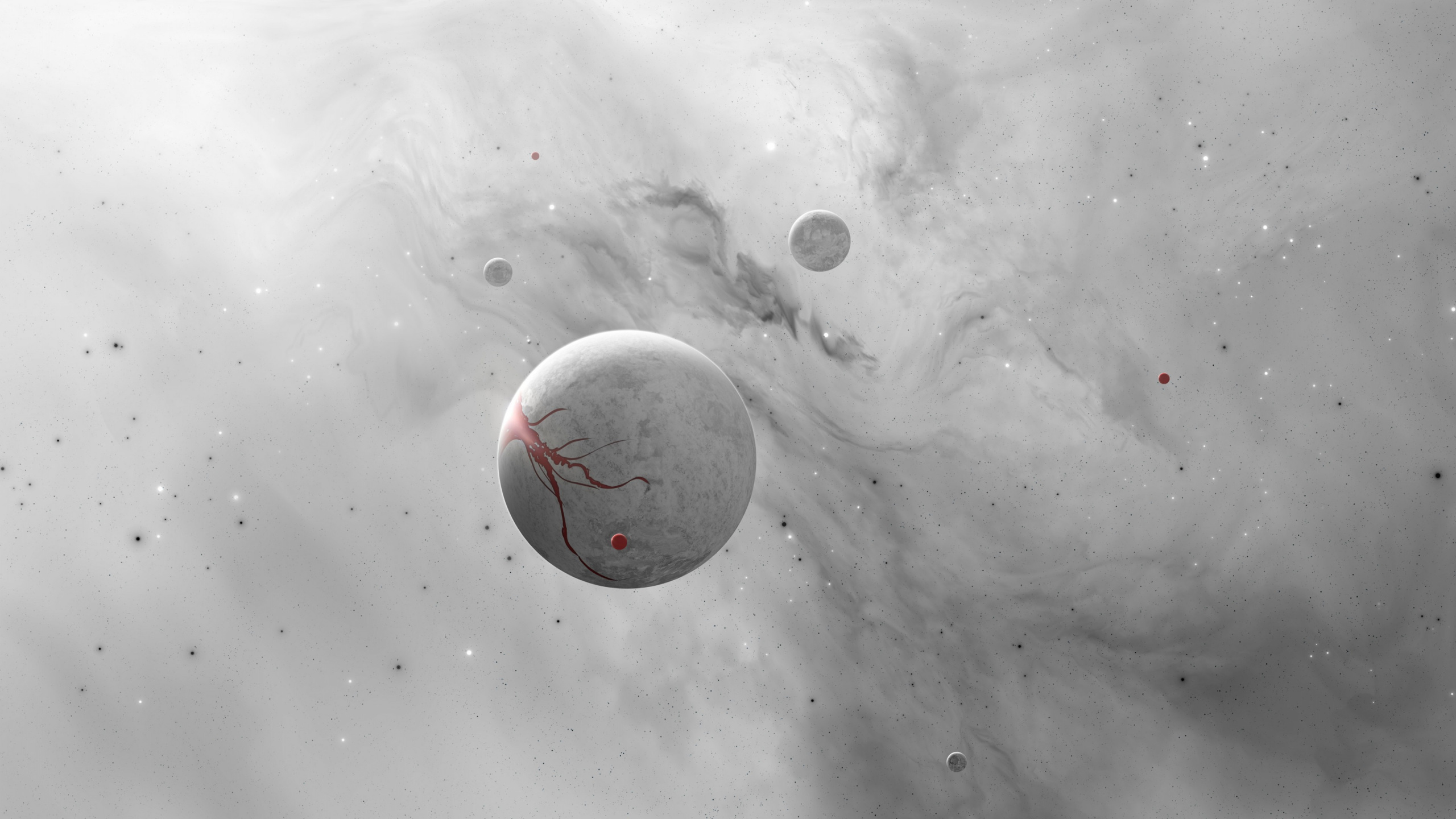 Обои планета, космос, Галактика, космическая пыль, черный и белый в разрешении 2560x1440