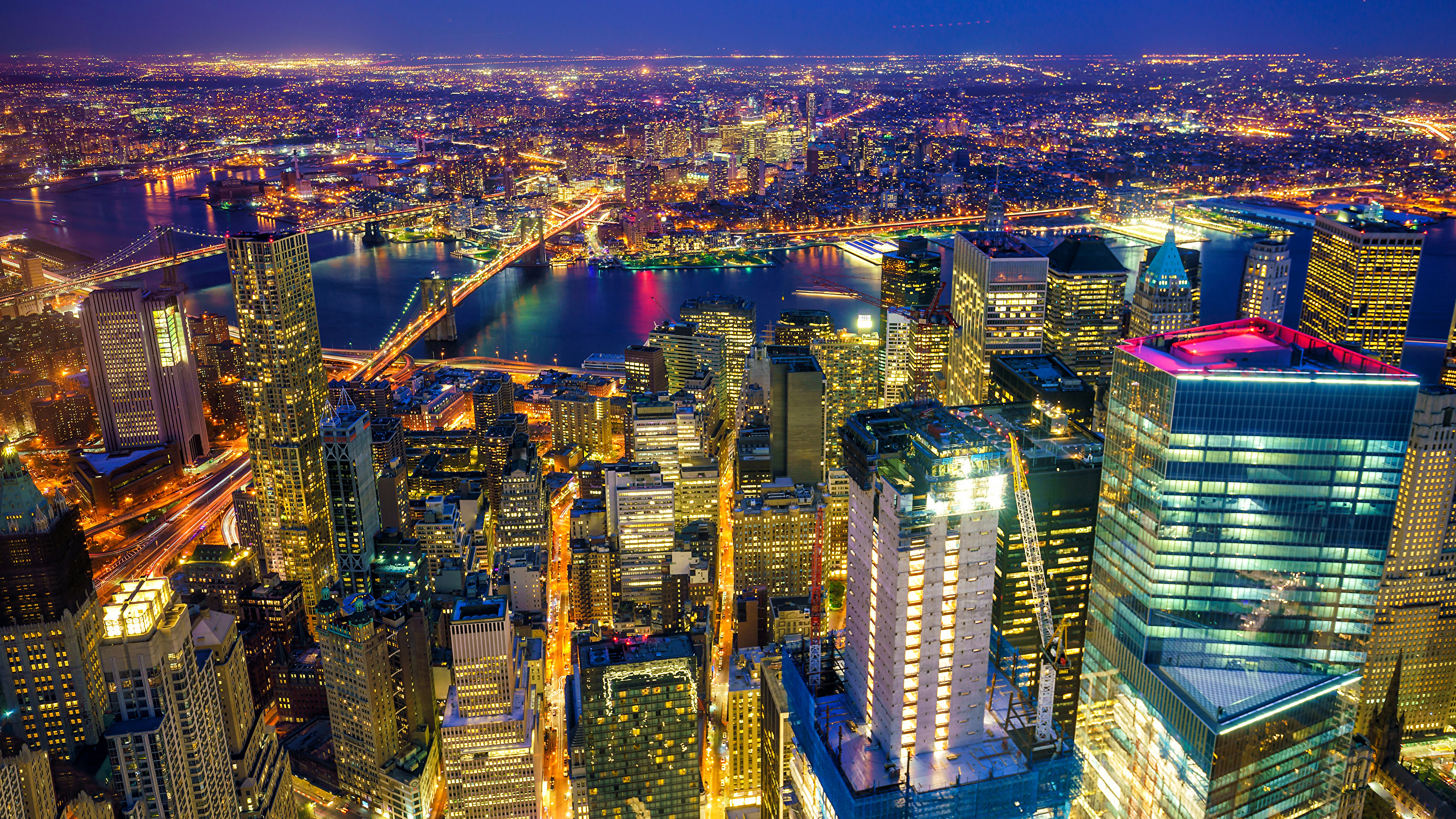 Обои Манхеттен, ночь, городской пейзаж, город, метрополия в разрешении 2560x1440