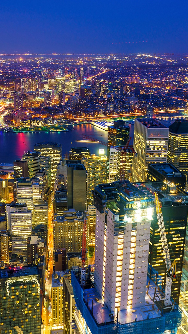 Обои Манхеттен, ночь, городской пейзаж, город, метрополия в разрешении 720x1280