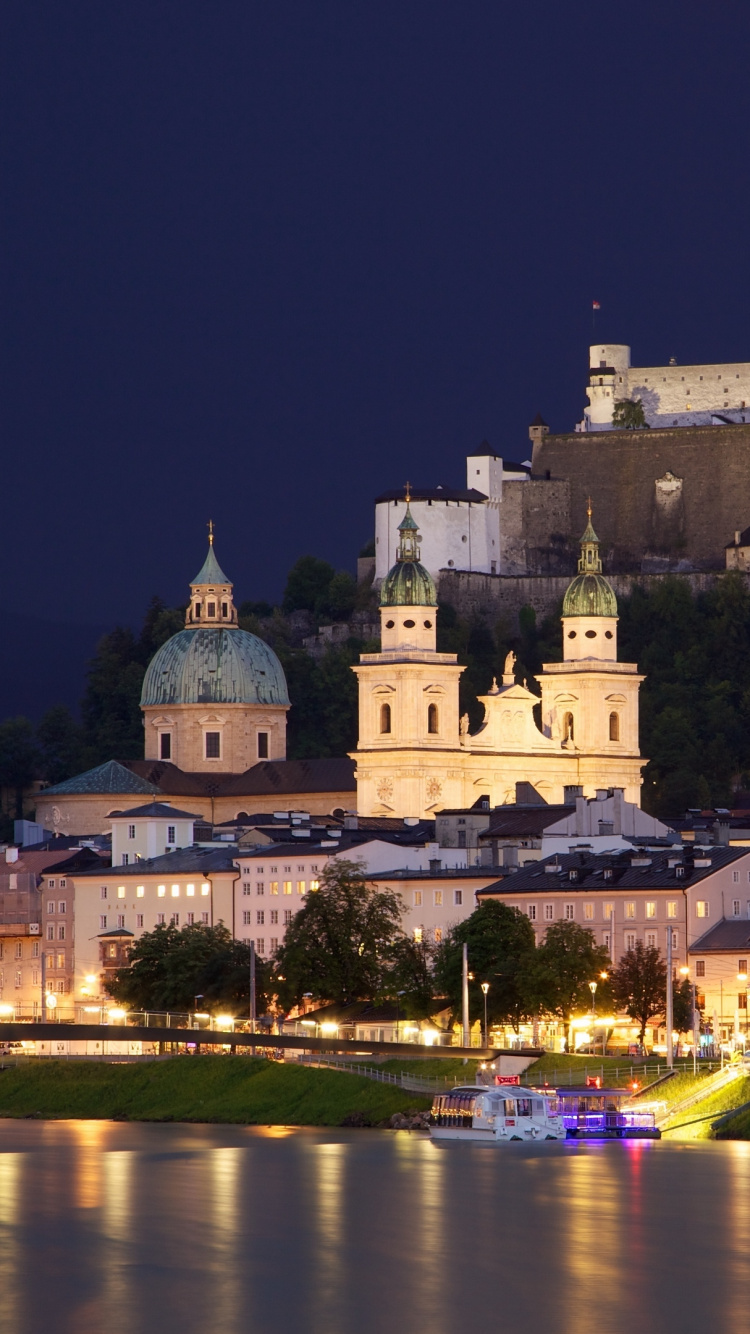 Обои Зальцбург, Вена, ночь, ориентир, город в разрешении 750x1334
