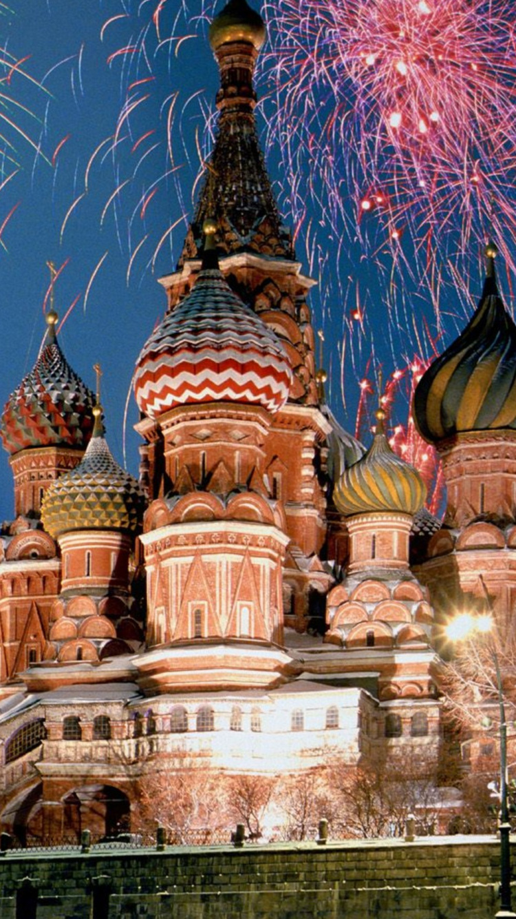 Обои Московская Русь, Красная площадь, ориентир, салют, Новый год в разрешении 750x1334